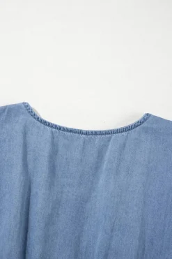 Best Dear-Lover Ruffled V Neck Smocked High Waist Denim Mini Dress Ashleigh Blue