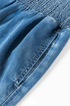 Sale Dear-Lover Smocked Waist Wide Leg Jeans Ashleigh Blue