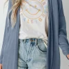 Hot Dear-Lover Solid Color Rib Knit Open Front Tunic Cardigan Ashleigh Blue