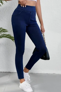 Best Dear-Lover Solid Color High Waist Stretchy Slim Fit Jeggings Ashleigh Blue