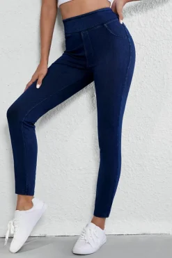 Best Dear-Lover Solid Color High Waist Stretchy Slim Fit Jeggings Ashleigh Blue