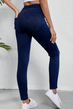 Best Dear-Lover Solid Color High Waist Stretchy Slim Fit Jeggings Ashleigh Blue