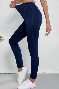 Best Dear-Lover Solid Color High Waist Stretchy Slim Fit Jeggings Ashleigh Blue
