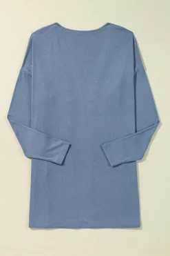 Hot Dear-Lover Solid Color Rib Knit Open Front Tunic Cardigan Ashleigh Blue