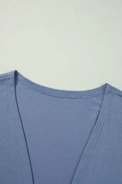 Hot Dear-Lover Solid Color Rib Knit Open Front Tunic Cardigan Ashleigh Blue