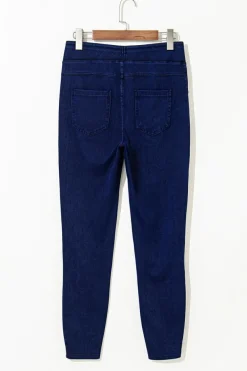 Best Dear-Lover Solid Color High Waist Stretchy Slim Fit Jeggings Ashleigh Blue