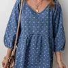 Online Dear-Lover Textured Open Back Loose Fit Denim Dress Ashleigh Blue
