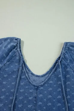Online Dear-Lover Textured Open Back Loose Fit Denim Dress Ashleigh Blue