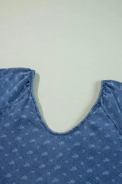 Online Dear-Lover Textured Open Back Loose Fit Denim Dress Ashleigh Blue