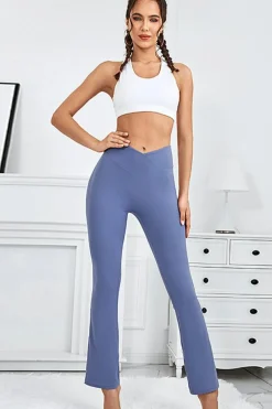 Best Dear-Lover V Crossover High Waist Workout Flare Leggings Ashleigh Blue