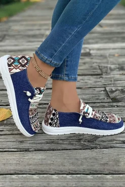 Hot Dear-Lover Vintage Aztec Patchwork Lace-up Decor Flat Shoes Ashleigh Blue