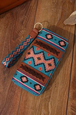 Fashion Dear-Lover Western Aztec Print PU Leather Wristlet Wallet Ashleigh Blue