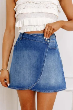 Online Dear-Lover Wrapped Crossed Waist Denim Mini Skirt Ashleigh Blue