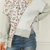 Best Dear-Lover Asymmetrical Texture Splicing Loose Sweatshirt Leopard