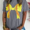 Discount Dear-Lover Baseball Bowknot Graphic Casual Tee Gray-2