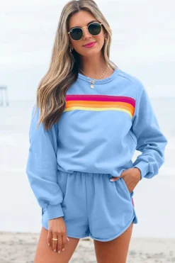 Discount Dear-Lover Accent Pullover and Shorts Two Piece Casual Set Beau Blue