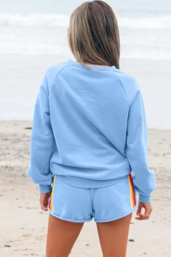 Discount Dear-Lover Accent Pullover and Shorts Two Piece Casual Set Beau Blue