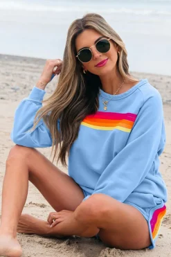 Discount Dear-Lover Accent Pullover and Shorts Two Piece Casual Set Beau Blue