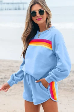 Discount Dear-Lover Accent Pullover and Shorts Two Piece Casual Set Beau Blue