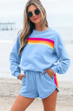Discount Dear-Lover Accent Pullover and Shorts Two Piece Casual Set Beau Blue