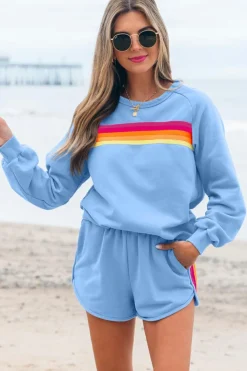 Discount Dear-Lover Accent Pullover and Shorts Two Piece Casual Set Beau Blue