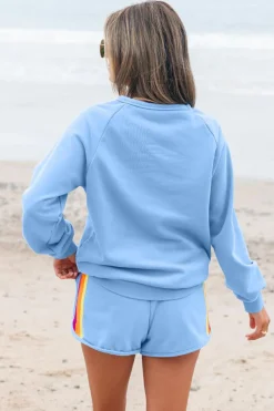 Discount Dear-Lover Accent Pullover and Shorts Two Piece Casual Set Beau Blue