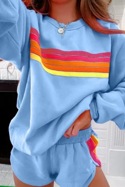Discount Dear-Lover Accent Pullover and Shorts Two Piece Casual Set Beau Blue