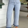 Outlet Dear-Lover Acid Wash Contrast Edge Pocketed Cropped Jeans Beau Blue