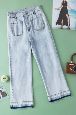 Outlet Dear-Lover Acid Wash Contrast Edge Pocketed Cropped Jeans Beau Blue