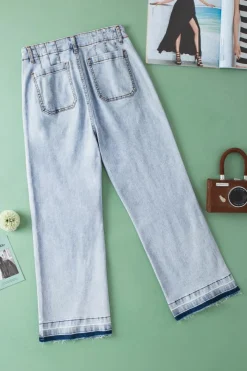 Outlet Dear-Lover Acid Wash Contrast Edge Pocketed Cropped Jeans Beau Blue