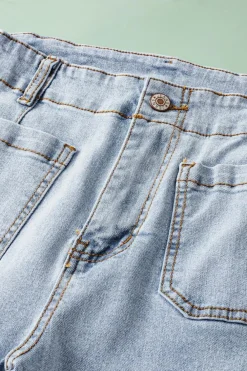 Outlet Dear-Lover Acid Wash Contrast Edge Pocketed Cropped Jeans Beau Blue