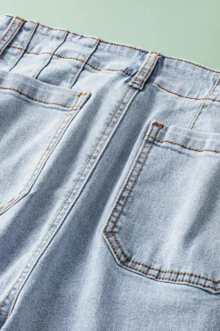Outlet Dear-Lover Acid Wash Contrast Edge Pocketed Cropped Jeans Beau Blue