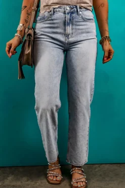 Discount Dear-Lover Acid Wash Straight Jeans Beau Blue