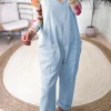Discount Dear-Lover Adjustable Strap V Neck Pocketed Denim Overalls Beau Blue