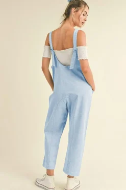 Discount Dear-Lover Adjustable Strap V Neck Pocketed Denim Overalls Beau Blue