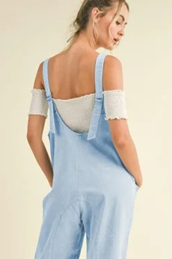 Discount Dear-Lover Adjustable Strap V Neck Pocketed Denim Overalls Beau Blue