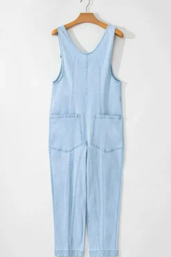 Discount Dear-Lover Adjustable Strap V Neck Pocketed Denim Overalls Beau Blue