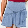 Clearance Dear-Lover Asymmetric Ruffle Overlay Denim Mini Skirt Beau Blue