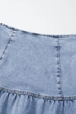 Clearance Dear-Lover Asymmetric Ruffle Overlay Denim Mini Skirt Beau Blue