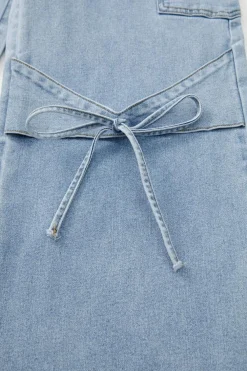 New Dear-Lover Bowknot Decor Boyfriend Cargo Jeans Beau Blue