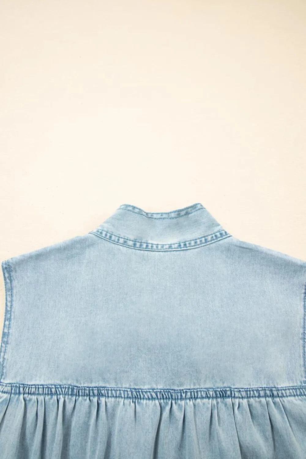 Discount Dear-Lover Bowknot Neck Sleeveless Ruffled Chambray Dress Beau Blue