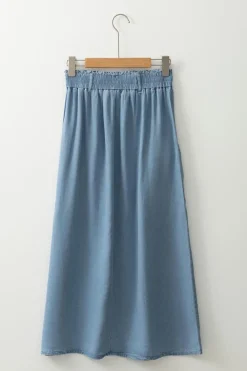 Hot Dear-Lover Buttoned Front High Waist Side Pockets Denim Maxi Skirt Beau Blue