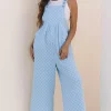 Clearance Dear-Lover Checkered Pocketed High Waist Wide Leg Overall Beau Blue