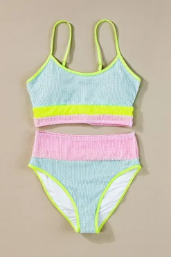 Fashion Dear-Lover Color Block High Waisted Sexy Bikini Set Beau Blue