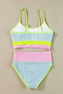 Fashion Dear-Lover Color Block High Waisted Sexy Bikini Set Beau Blue
