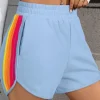 Online Dear-Lover Color Block Stripes Elastic High Waist Active Shorts Beau Blue