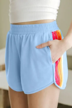 Online Dear-Lover Color Block Stripes Elastic High Waist Active Shorts Beau Blue