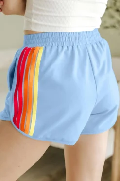Online Dear-Lover Color Block Stripes Elastic High Waist Active Shorts Beau Blue