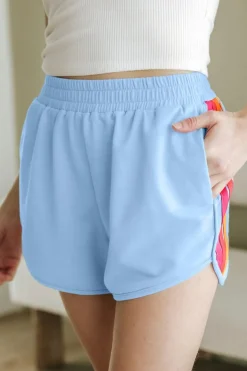 Online Dear-Lover Color Block Stripes Elastic High Waist Active Shorts Beau Blue