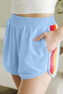 Online Dear-Lover Color Block Stripes Elastic High Waist Active Shorts Beau Blue